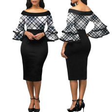 Sexy Fashion Print 3/4 Sleeve Midi Dress SMR-11883