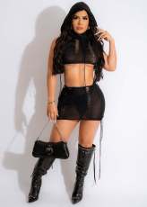 Solid Hooded Sleeveless Beach Two Piece Set OSM-4392