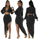 Sexy Fashion Solid Crop Top And Skirts 2 Piece Set SMR-11875