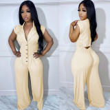 Solid Short Sleeve Wide Leg Jumpsuit BN-9421