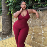 Plus Size Solid Color Backless Sport Yoga Jumpsuit SH-390506