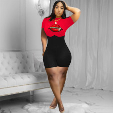 Plus Size Print Color Blocking Romper WAF-77558
