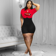 Plus Size Print Color Blocking Romper WAF-77558