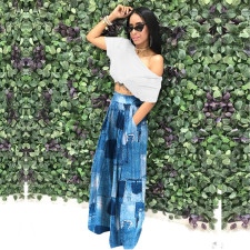 Plus Size Casual Print High Waist Loose Pants SH-390504