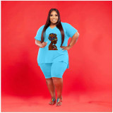 Plus Size Solid Print V Neck Two Piece Shorts Set WAF-7143225