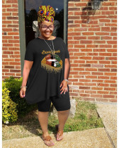 Plus Size Print Loose Tops And Shorts 2 Piece Set WAF-7416310