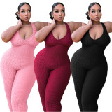 Plus Size Solid Color Backless Sport Yoga Jumpsuit SH-390506