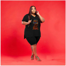 Plus Size Solid Print V Neck Two Piece Shorts Set WAF-7143225