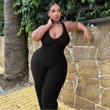 Plus Size Solid Color Backless Sport Yoga Jumpsuit SH-390506