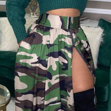 Camouflage Print Zipper Split Half Skirt SH-390495