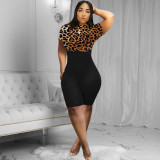 Plus Size Casual Print Patchwork Slim Romper WAF-77553