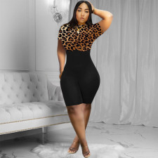 Plus Size Casual Print Patchwork Slim Romper WAF-77553