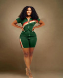 Plus Size Fashion Patchwork Sport Two Piece Short Set WAF-77543