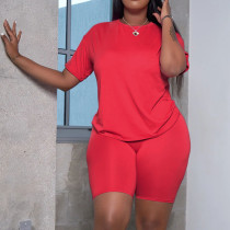Solid Color Short Sleeve And Shorts Sport Suit SH-390487