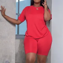 Solid Color Short Sleeve And Shorts Sport Suit SH-390487
