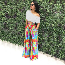 Plus Size Casual Print High Waist Loose Pants SH-390504