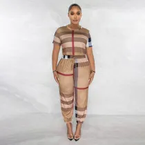 Plaid Print Short Sleeve Casual Two Piece Set SFY-2306