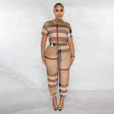 Plaid Print Short Sleeve Casual Two Piece Set SFY-2306