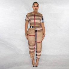 Plaid Print Short Sleeve Casual Two Piece Set SFY-2306