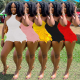 Solid Color Backless Ruffle Romper MEI-9303