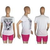 Letter Print Short Sleeve Shorts Two Piece Set LM-8328-2