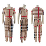 Plaid Print Short Sleeve Casual Two Piece Set SFY-2306