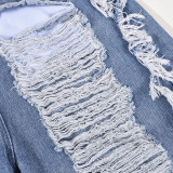 Wrap Chest Tassel Hole Denim Jumpsuit GFRT-7637