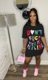 Plus Size Letter Print Short Sleeve Casual Dress FNN-8707