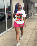 Letter Print Short Sleeve Shorts Two Piece Set LM-8328-2