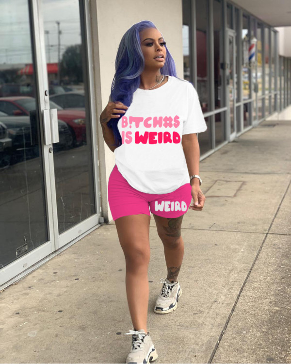 Letter Print Short Sleeve Shorts Two Piece Set LM-8328-2