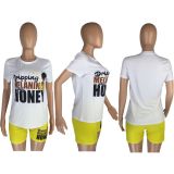 Letter Print Short Sleeve Shorts Two Piece Set LM-8328-2