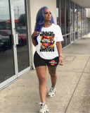 Letter Print Short Sleeve Shorts Two Piece Set LM-8328-2