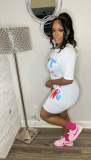 Plus Size Letter Print Short Sleeve Casual Dress FNN-8707