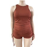 Plus Size Tank Tops And Ruch Shorts Two Piece Set LDS-3322