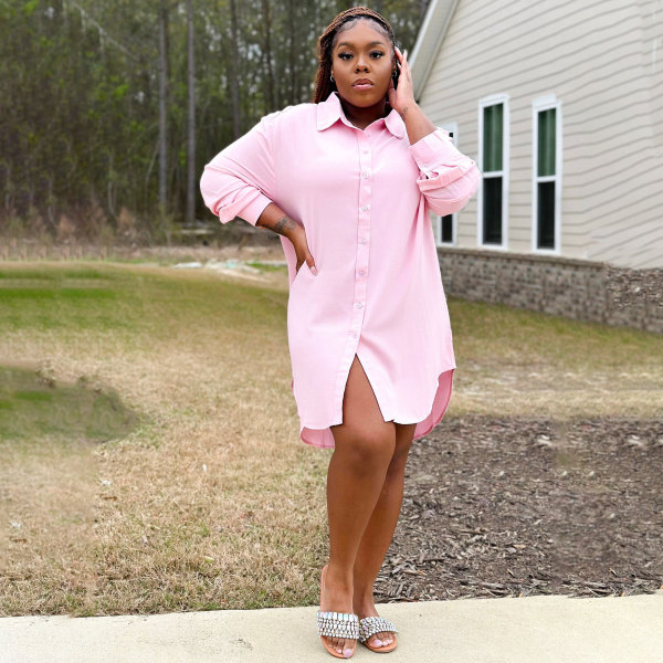 Plus Size Solid Color Long Sleeve Shirt BMF-0303