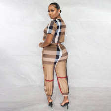 Plaid Print Short Sleeve Casual Two Piece Set SFY-2306