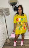 Plus Size Letter Print Short Sleeve Casual Dress FNN-8707