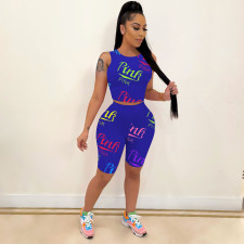 Plus Size PINK Letter Print Sleeveless Two Piece Set OM-1610