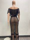 See Through Knit Tassel Two Piece Skirts Set NYF-8142