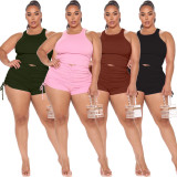 Plus Size Tank Tops And Ruch Shorts Two Piece Set LDS-3322