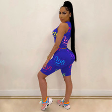 Plus Size PINK Letter Print Sleeveless Two Piece Set OM-1610