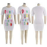 Letter Print Short Sleeve T Shirt Dress SFY-2309