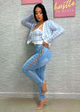 Plus Size Fashion Denim Holes Bandage Jeans LX-5530