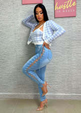 Plus Size Fashion Denim Holes Bandage Jeans LX-5530