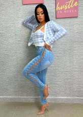 Plus Size Fashion Denim Holes Bandage Jeans LX-5530