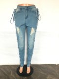 Plus Size Fashion Denim Holes Bandage Jeans LX-5530