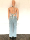 Sexy Tie Up Bra And Holes Jeans Two Piece Set LX-5529