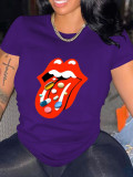 Plus Size Lips Print O Neck T Shirt SXF-30402