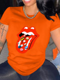 Plus Size Lips Print O Neck T Shirt SXF-30402