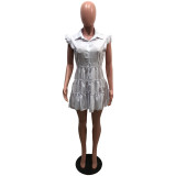 Solid Color  Single-breasted Button Shirt Dress OMY-11008